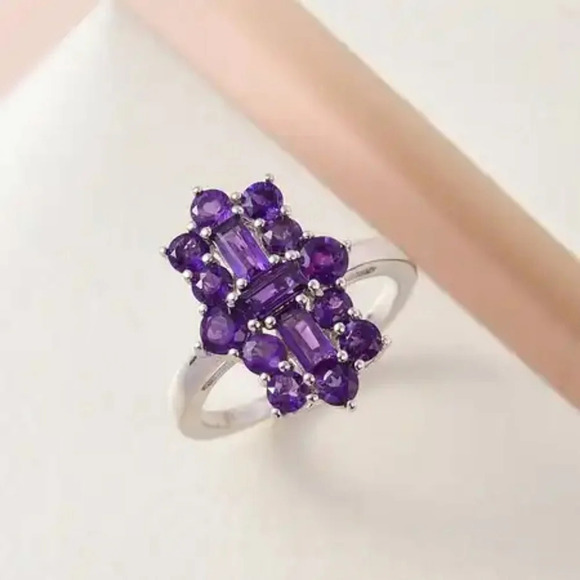 Amethyst Elongated Ring In Platinum Over Sterling Silver 2.00 ctw - Picture 6 of 9